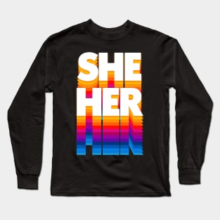 She/Her Pronoun / Retro Faded Design Long Sleeve T-Shirt